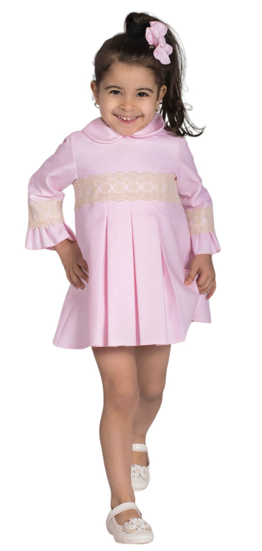 LorMiral dress in pink with cream lace detail