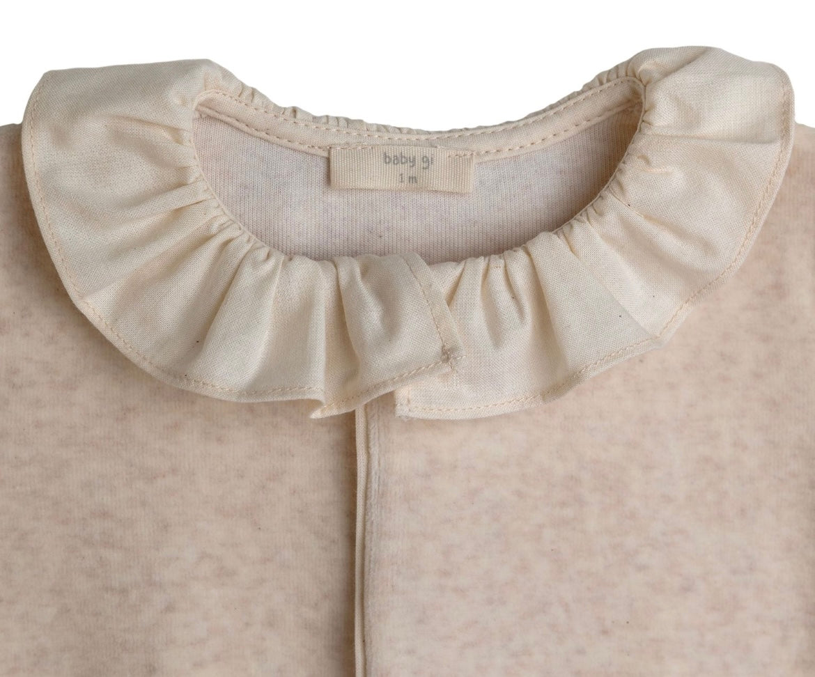 Baby Gi frilly angel wings velour babygrow in camel/beige